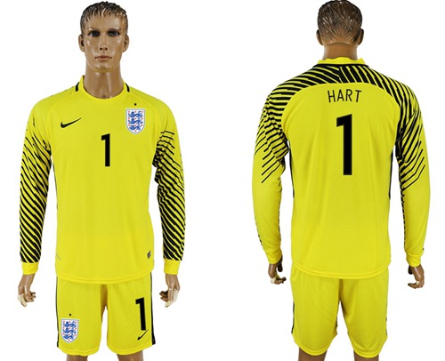 England #1 Hart Yellow Long Sleeves Goalkeeper Soccer Country Jersey